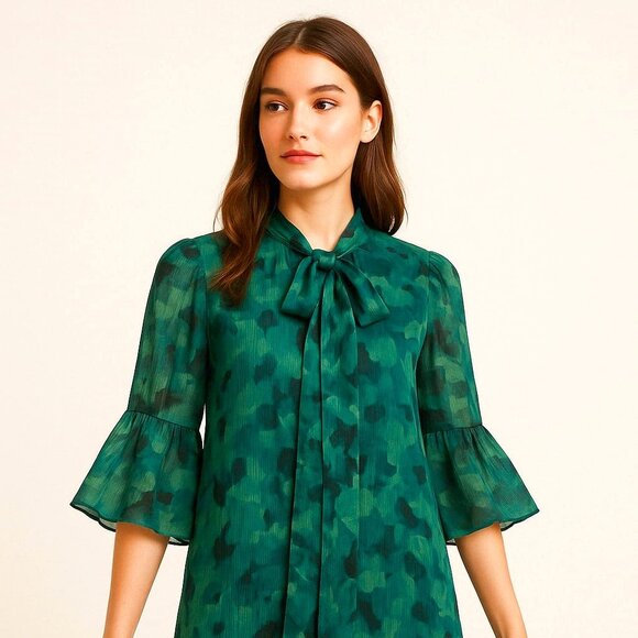Calvin Klein Green Abstract Print Ruffle Hem Dress – Effortless Elegance - Picture 1 of 3